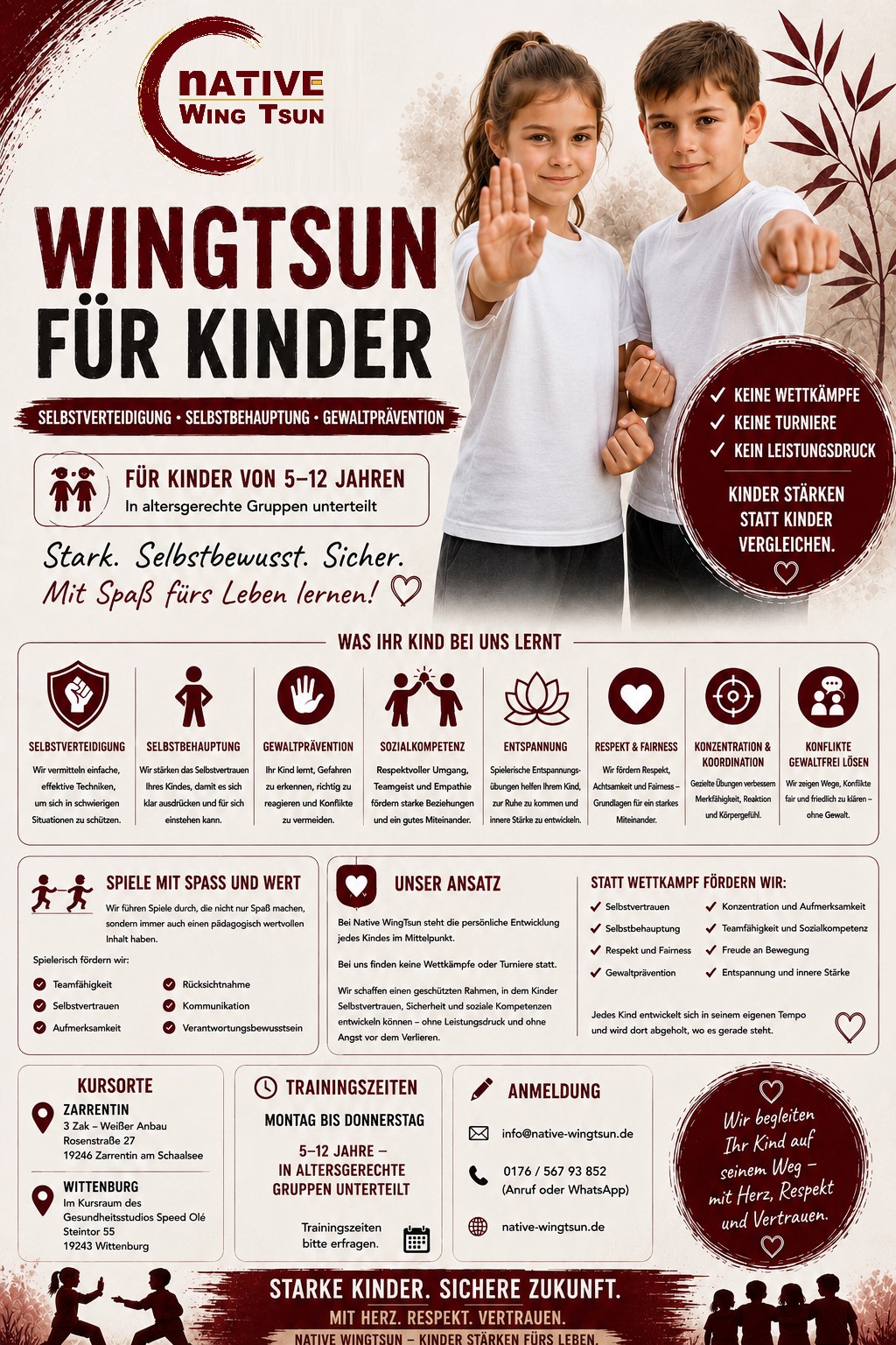 Selbstbehauptungs- und Selbstverteidigungskurse für Kinder Mo-Do
